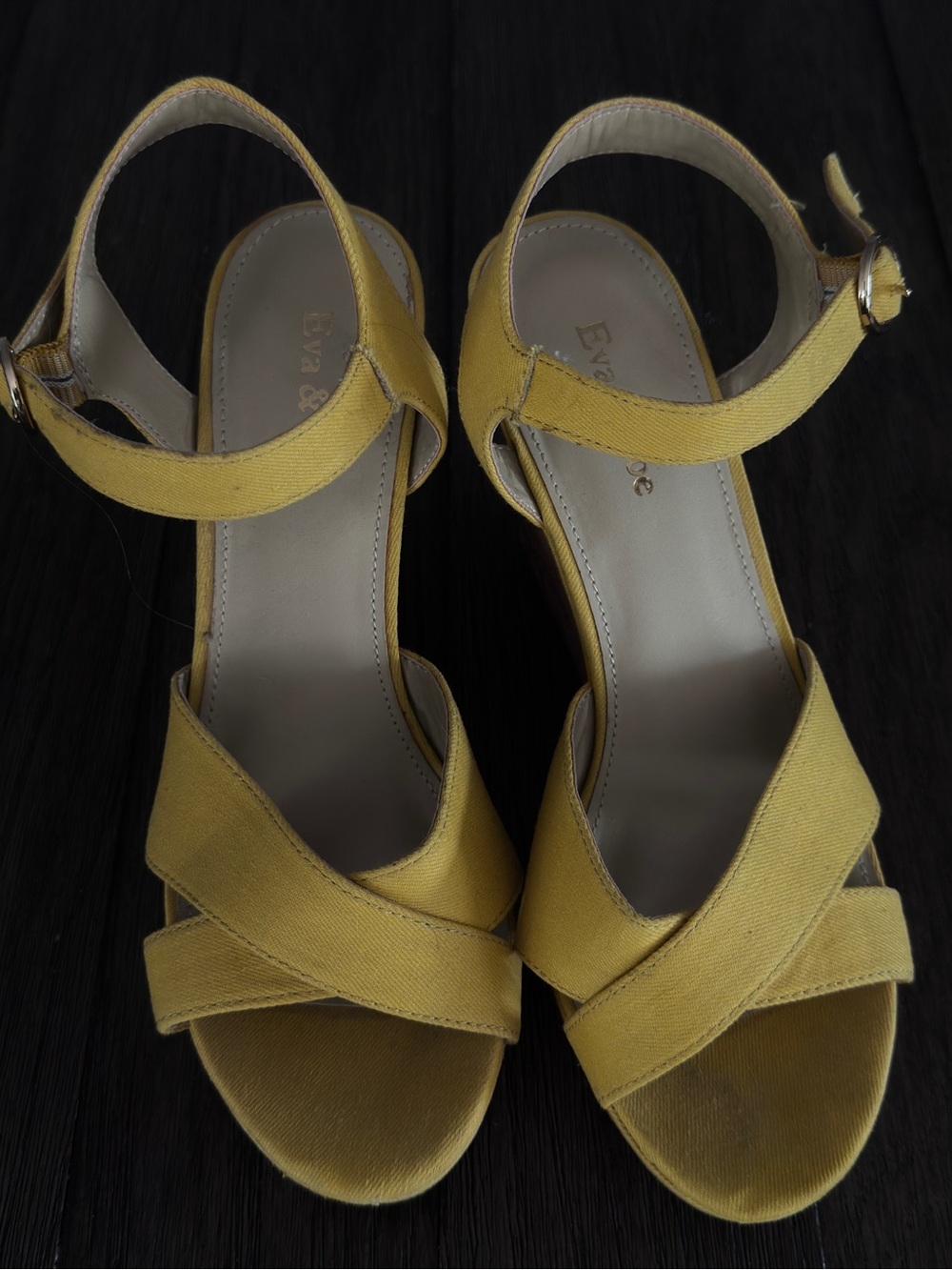 Eva & Eve Yellow Cross-Band Wedge Sandals
